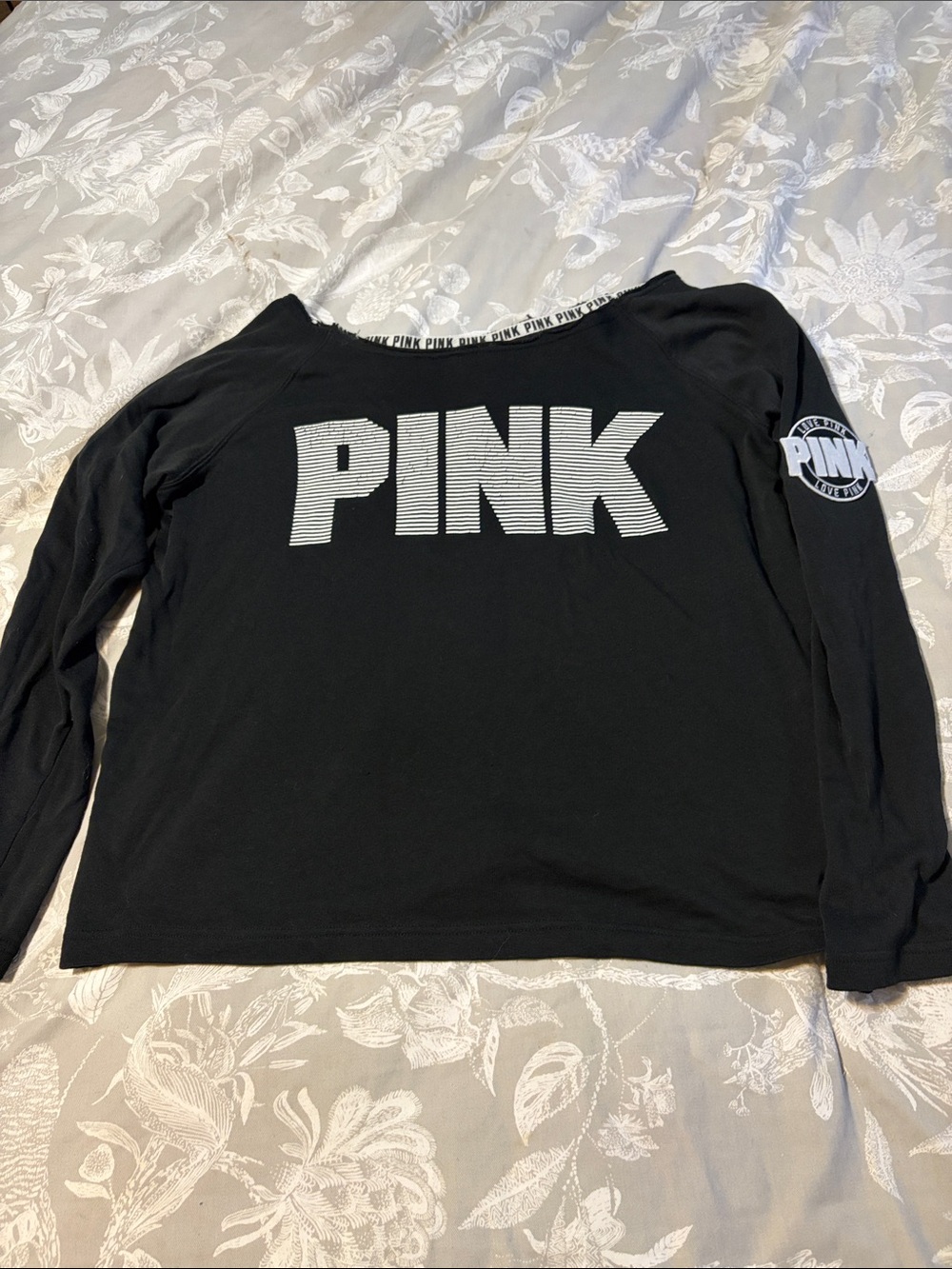 PINK Victoria's Secret Black Long Sleeve Shirt with White Logo